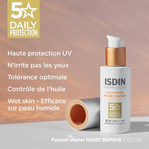 ISDIN Fusion Water MAGIC Repair SPF 50 (50ml) | Anti-ageing Triple Effect Tinted Face Sunscreen | Invisible Protection, Moisturizing, Safe-Eye Tech - Image 8