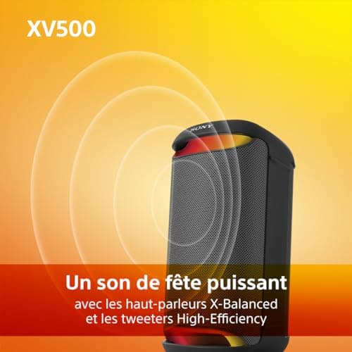 Sony SRS-XV500 - Enceinte Party Box pour la fête sans fil Bluetooth avec son puissant et MEGA BASS- Autonomie de 25 heures, portable, éclairage LED, Party Connect, IPX4, prises Karaoke Mic/Guitar-Noir - Image 3