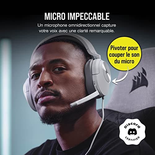 Corsair HS55 Surround Lightweight Multiplatform Wired Gaming Headset - Dolby 7.1 Surround Sound - iCUE Compatible - PC, Mac, PS5, PS4, Xbox, Nintendo Switch, Mobile - White - Image 4