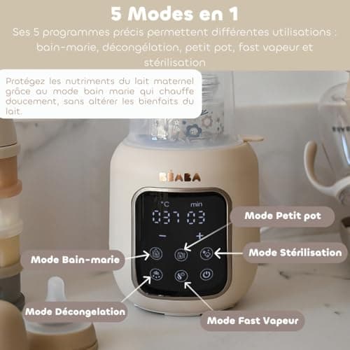 BÉABA, Baby Bottle Warmer/Sterilizer, Breast Milk Heater, Multi-Functions: 5 Modes, Bain-Marie, Heater Small Pots, Defrosting, Quick Mode, Sterilisation Mode, Multi Milk, Clay - Image 6