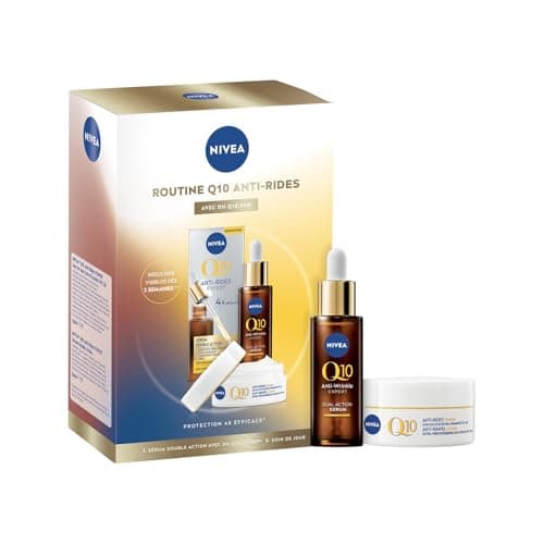 NIVEA - Coffret Soin Visage Anti-Âge Q10 Anti-Rides - Sérum Double Action Anti-Rides (30 ml) + Soin de Jour Anti-Rides & Fermeté (50 ml) - Q10 Pur, Créatine & Glycostop - Tous Types de Peaux - Image 2