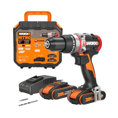 WORX NITRO - Perceuse à Percussion sans Fil - Batterie 20 V/2Ah et Moteur Brushless - SlammerDrill - Technologie ActiveHammer - Livrée avec 2 Batteries et Accessoires - 60 Nm - ⌀ 13 mm - WORX WX354 - Image 2