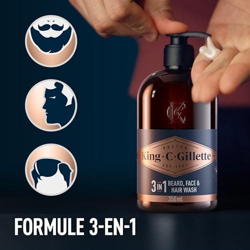Gillette King C. Men's Beard Kit, Hair & Skin Care Set, Includes 3-in-1 Beard Cleanser, Face & Hair 350ml, Moisturizing Care 100ml, Signature Refreshing Fragrances - Image 5
