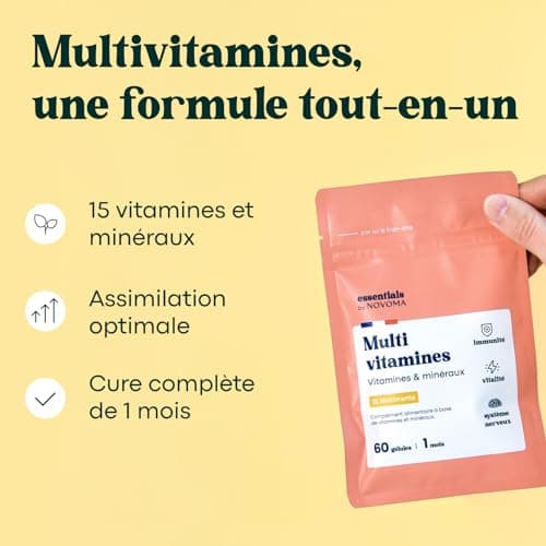 Multivitamins and Minerals, 15 Essential Nutrients, Vitamins A B C D E + Magnesium & Zinc, Immunity & Energy, 60 Vegan Capsules, 1 Month Cure, Made in France, Essentials by Novoma - Image 5