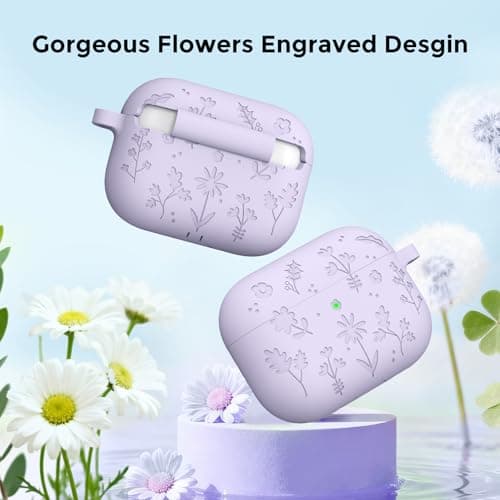 AhaStyle AirPods Pro 3 Case (2025) Cute Engraved Flower Silicone Case for AirPods Pro 3rd Generation Shockproof Full Body Cover for Apple AirPods Pro 3rd Gen with Cleaning Kit for Women Flles - Image 4