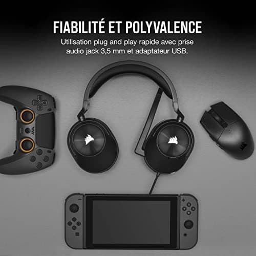 Corsair HS55 Surround Lightweight Multiplatform Wired Gaming Headset - Dolby 7.1 Surround Sound - iCUE Compatible - PC, Mac, PS5, PS4, Xbox, Nintendo Switch, Mobile - Carbon - Image 7