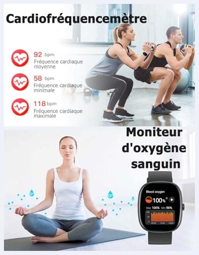 HUAKUA Montre Connectée Homme Femme Smartwatch Appel Bluetooth Notification pour Samsung Xiaomi iPhone Android iOS Montre Sport Podometre Cardiofréquencemètre Oxymetre Multisport Etanche IP68 Noir - Image 8