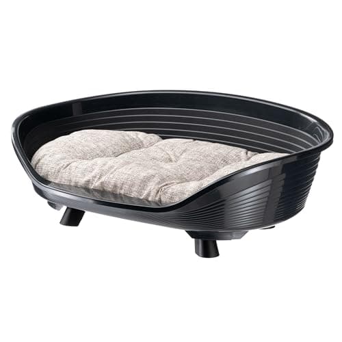 Ferplast Panier Chien avec Coussin en Coton, Lit sureleve chien, Lit pour Chien en Plastique Moyen, Plastique Recyclé, Corbeille Chien, Respirant Antidérapant, THRONE 82 x 59,5 x h 29,5 cm, Noir - Image 6