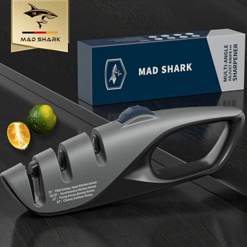 Mad Shark Kitchen Knife Sharpener - 5 Adjustable Sharpening Angles, Pocket Knife Sharpening Design, Non-Slip Rubber Handle Design, Knife Sharpener for Knives - Image 8
