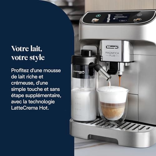 De’Longhi Magnifica Plus - Perfetto Machine à Café Automatique avec LatteCrema Mousseur à Lait Automatique, 18 Boissons en une Seule Touche, Écran Touch Couleurs, Argent et Noir (ECAM322.70.SB) - Image 8