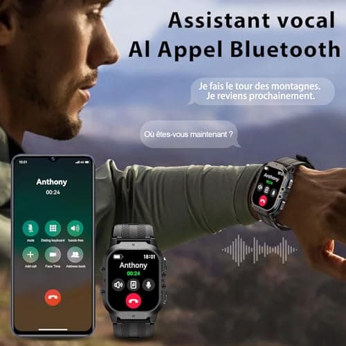 OUKITEL Men's Smart Watch, 1.96 Inch HD Smartwatch with Bluetooth Call, 100 + Sports Modes, Sports Watch for Monitoring Cardio, Pedometer, Sleep, Waterproof 5 ATM, Smart Watch for Android iOS Black - Image 5