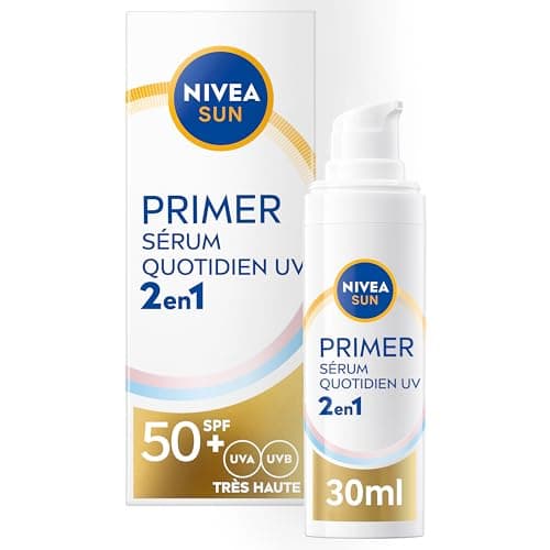NIVEA SUN Sérum Primer Quotidien UV 2en1 SPF 50+ (1 x 30ml) — Sérum Visage hydratant enrichi en Acide Hyaluronique — Base de maquillage — Soin avec écran solaire visage SPF 50+ sans parfum - Image 2