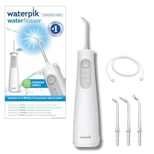 Waterpik WF-27 Pearl, UFSBD Recommended Cordless Irrigator, Rechargeable Dental Jet, Removes Plaque, 2 Pressure Levels, 60 Seconds Cleaning, 3 Tips Included, Waterproof, White - Image 3