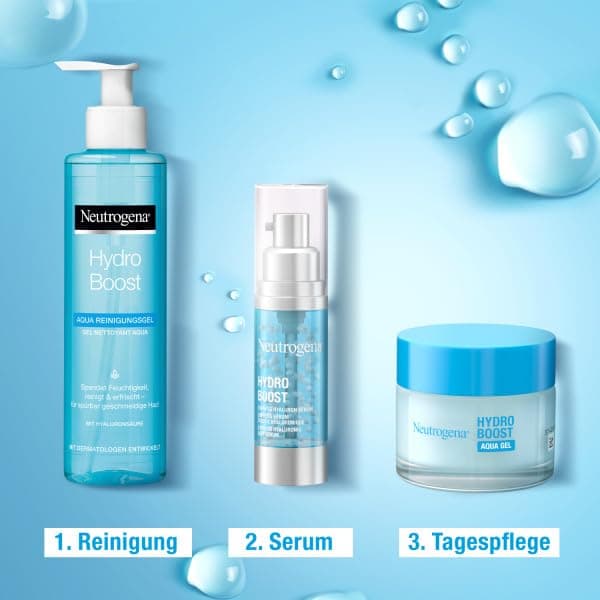Neutrogena Hydro Boost Skincare Kit avec gel nettoyant Aqua Perles, sérum pour le visage et Aqua Gel, crème pour le visage et soin du visage à l'acide hyaluronique, idéal comme cadeau - Image 3