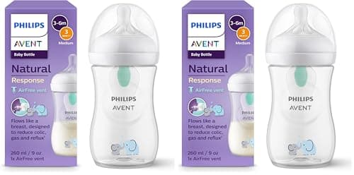 Philips AVENT 260ml Natural Response Bottle with AirFree Valve, BPA Free for Babies 1 Month+ (Model SCY673/81), Elephant (Model SCY673/81) (Pack of 2) - Image 3