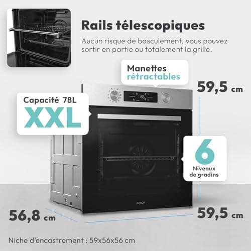 CANDY - Built-in Pulsed Heat Oven - Pyrolysis/Hydrolysis, 6 Cooking Levels - A++ - XXL Cavity (78L), Telescopic Rails - Stainless Steel Black - Retractable Push/Pull Handles - 59.5 x 59.5 x 57 cm - Image 3