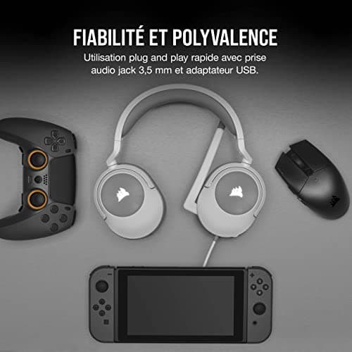 Corsair HS55 Surround Lightweight Multiplatform Wired Gaming Headset - Dolby 7.1 Surround Sound - iCUE Compatible - PC, Mac, PS5, PS4, Xbox, Nintendo Switch, Mobile - White - Image 6