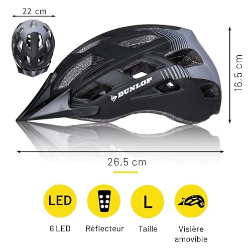 Dunlop Bicycle Helmet with Light, Adjustable 55-58 cm for Women and Men, with 3 Modes LED Light, Black - Image 3