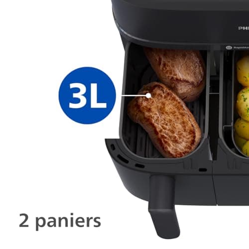 Philips Airfryer Series 5000 - Air Fryer Dual Basket with Steaming, 9L, RapidAir, 19 Cooking Modes, Up to 90% Less Fat, AirSteam, Steam Cleaning, HomeID (NA550/00) - Image 6