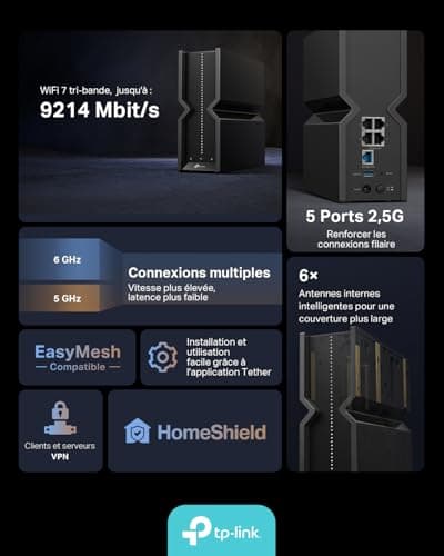 TP-Link Archer BE550 WiFi Router 7, Tri-Band BE9300Mbps, 320MHz Channels, 6GHz Band, 5 Ports 2.5G, USB 3.0 Port, EasyMesh, 6× Internal Antennas, Advanced WPA 3, VPN Clients and Server - Image 3