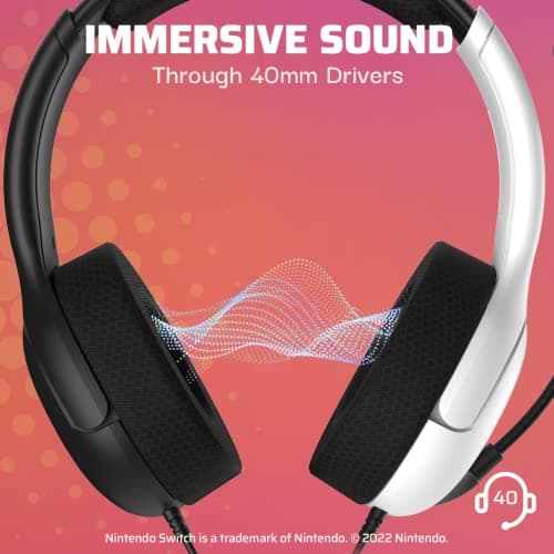 Pdp Gaming Lvl40 Stereo Casque avec Mic pour Nintendo Switch - Pc, Ipad, Mac, laptop Compatible - Noise Cancelling Microphone, Lightweight, Soft Compourt On Ear Headphones, 3.5 Mm Jack - Noir-Blanc - Image 3