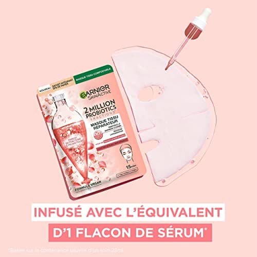GARNIER Skin Active - Masque Visage Tissu 2 Million Probiotics - Masque Réparateur - Éclat & Hydratation - Enrichi en Fractions de Probiotiques - Vegan & Cruelty Free - Tous Types de Peaux - x1 - Image 5