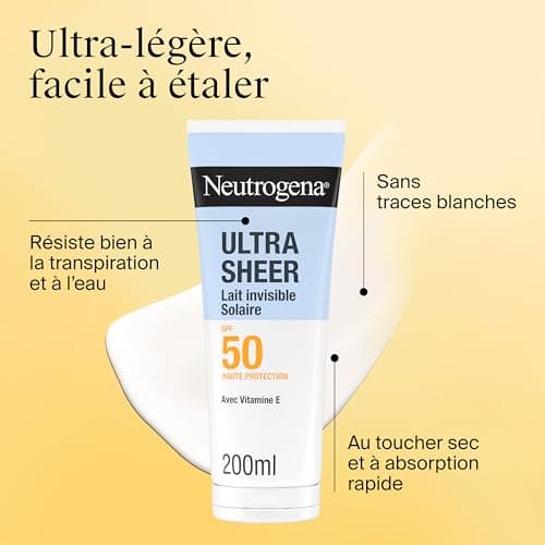 Neutrogena – Invisible Ultra Sheer Sun Lotion SPF 50 UVB + UVA (200 mL) – Antioxidant Face and Body Sunscreen – Dry to the touch, fast absorption, well resists sweat and water - Image 5