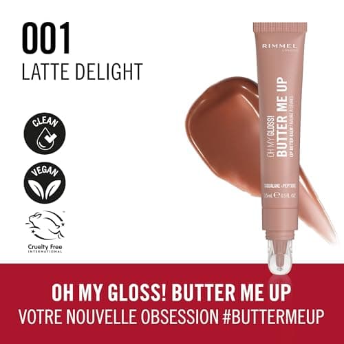 Rimmel London Oh My Gloss Butter Me Up Baume à lèvres 002 Latte Delight, hydratant, teinté, Soin des lèvres, Hydratation, Nourrissant, Squalane, 15 ml - Image 5