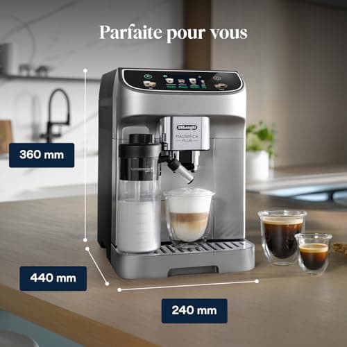 De’Longhi Magnifica Plus - Perfetto Machine à Café Automatique avec LatteCrema Mousseur à Lait Automatique, 18 Boissons en une Seule Touche, Écran Touch Couleurs, Argent et Noir (ECAM322.70.SB) - Image 9