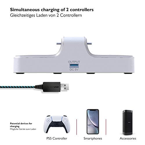Lioncast PS5 Controller Charger - Dual Charging Station Compatible with Dualsense Wireless Controllers for Sony Playstation 5 Console - Red/Blue LED, Additional USB Port for Accessories - Image 5
