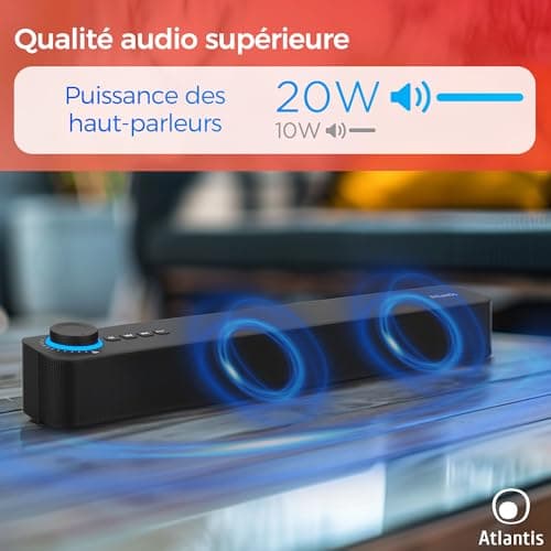 ATLANTIS Soundbar PC 20 W, PC Case, 3.5 mm Jack + Bluetooth 5.3 for Smartphone, FireTV, Turntable, Batt. 2400 MHA, FM Radio, Speaker PC, Laptop, TV, Smartphone Dimm 420 x 60 x 74 mm Black - Image 6