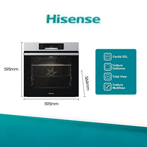 Hisense BI62216AX Multi-function vented oven, XXL cavity 77L, clean water cleaning, 13 cooking functions, pizza function 300°C, AirFry cooking, LED display, touch control, quick preheating - Image 3