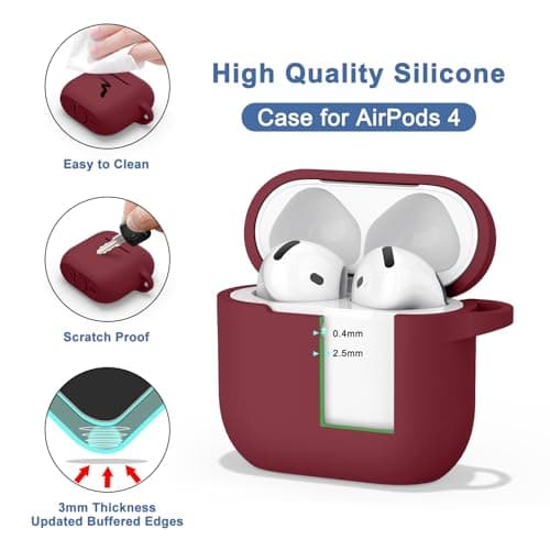 AirPods 4 Case 2024 Case with Cleaning Kit, 2mm Ultra-Thin Shockproof Silicone Protective Cover 4-in-1 Accessories for Apple AirPods 4th Generation with Carabiner and Lanyard - Image 6