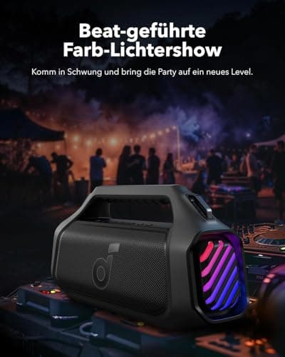 Soundcore Boom 2 Plus Enceinte Bluetooth puissante, 140W, 2+2 canaux stéréo, BassUp 2.0,Charge Rapide 30W, 20h, IPX7, lumières RGB, USB-C, pour l'extérieur, Le Camping, et la Plage (Reconditionné) - Image 5