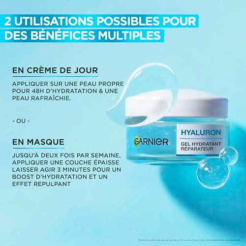 GARNIER Skin Active - Crème Gel Visage Hyaluron Barrier Repair - Repulpe & Apaise - 48H - Glycérine, Acide Hyaluronique & Aloe Vera - Vegan & Cruelty Free - Tous Types de Peaux - Homme & Femme - 50ml - Image 6