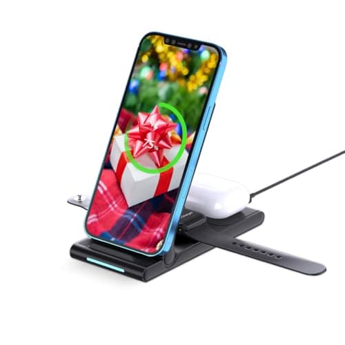 MMOBIEL Wireless Charging Stand Compatible with iPhone, Apple Watch and AirPods - 3-in-1 Foldable Fast Charger Compatible with Qi Magsafe Wireless Charging Stand for Phone - Black - Image 2