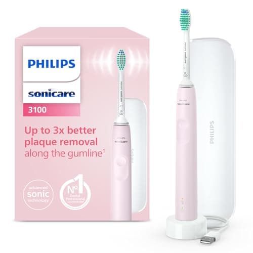 Philips Sonicare 3100, Brosse à dents électrique sonique, capteur de pression et minuterie, étui de voyage, rose pastel, modèle HX3673/11 - Image 3