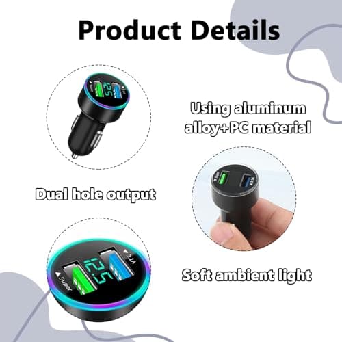 Fast USB Car Charger, Total 66W [Super & 3.1A] Car Charger with LED Digital Voltmeter, Portable Phone Charger Adapter for Phone - Image 4