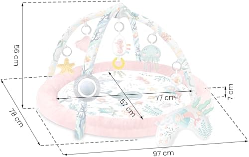 Nukido Baby Play Mat with Removable Arches 7 Multifunctional Toys Soft Cushion Sensory Development Hand Eye Coordination Pink Ocean - Image 7