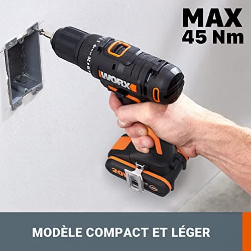 WORX Perceuse-Visseuse sans Fil 20V WX108, Couple Max de 40Nm, Mandrin ⌀13mm, Idéale Pour les Petits Travaux, 2 Vitesses Variables, Compacte et Légère, Avec 1 Batterie 2Ah et Chargeur Rapide - Image 7