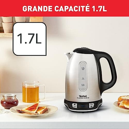 Tefal Stainless steel cordless electric kettle, 1.7 L, 2400 W, 7 adjustable temperatures from 60 to 100°, digital display, 60 min hot, Express Control KI240D10 - Image 5