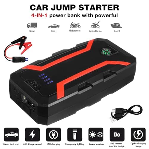 HEMOTON Démarreur de Batterie Portable pour Voiture Booster Urgence Automobile Chargeur de Batterie de Secours Compatible avec Moteurs Essence Jusqu - Image 8