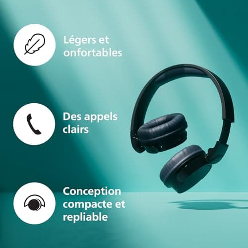 Philips TAH3209BK Casque sans Fil Supra-aural Bluetooth léger, Isolation phonique Passive, 25 Heures d’autonomie, Son Naturel, appels clairs, Basses dynamiques, Recharge en 2 Heures Via USB-C - Noir - Image 7