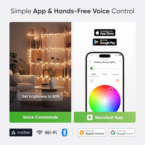 Nanoleaf Guirlande Lumineuse Connectée 24M avec Modes de Noël, 300 LEDs RGB IC Adressables, Intérieur & Extérieur, Musique Sync, Matter over WiFi, App Voix Contrôle (Alexa Apple Google Home) Salon - Image 9