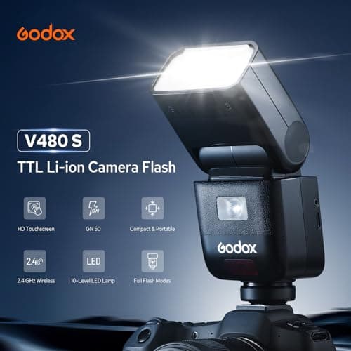 Godox V480S TTL Flash for Sony Camera, GN50 Speedlite Touch Screen Flash from Sony, HSS 1/8000s USB-C Charge Support 650 Times Flashes with Modeling Lamp - Image 4