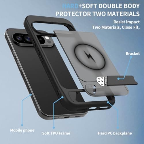 Google Pixel 10 Pro XL Case Magnetic Case with Stand, Magnetic Shockproof Mobile Phone Case for Google Pixel 10 Pro XL, Black - Image 6