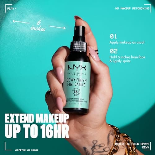 NYX Professional Makeup Dewy Finish Setting Setting Spray, Finishing Spray, Long Lasting Stay, Satin Finish, Vegan Formula, Model: Dewy - Image 6
