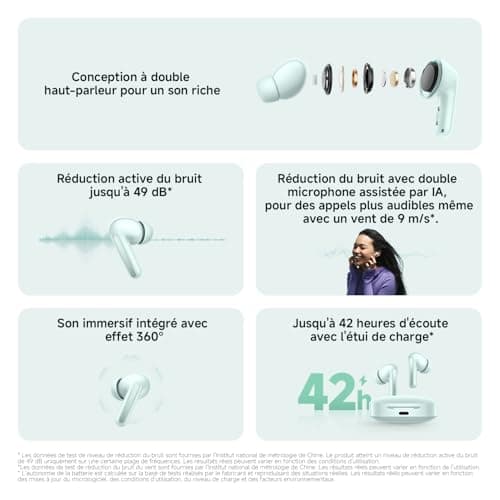 XIAOMI Redmi Buds 6: Wireless Bluetooth Headphones, Bluetooth Headphones, In-ear, Dual Drivers, Immersive Sound, Active Noise Reduction of 49 dB, Up to 10 Hours + 42 Hours Battery Life, IP54, Green - Image 3