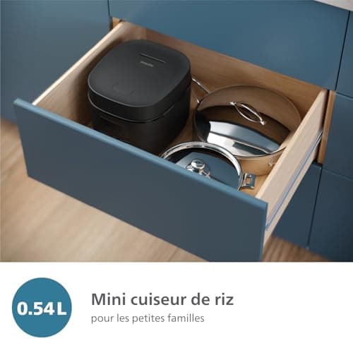 Philips Mini Rice Cooker Series 3000-0.54 l, 5-Layer Bakuhanseki Coating, 30 min Quick Cook Mode, 5 Automatic Menus, Black (HD3080/80) - Image 3