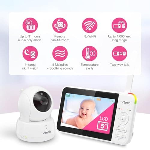 VTech VM924 5" Baby Camera Baby Monitor 720P HD, 360 Degree View Angles, Remote Pan-Tilt-Zoom, Night Vision, Intercom Function, Temperature Sensor - Image 5